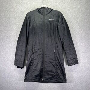 Columbia Jacket Womens Small Black Omni-Heat Mighty Lite Hooded Long Outdoors